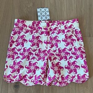 Turtles & Tees Girls Pink Elephant Floral Print Golf Shorts XL NWT